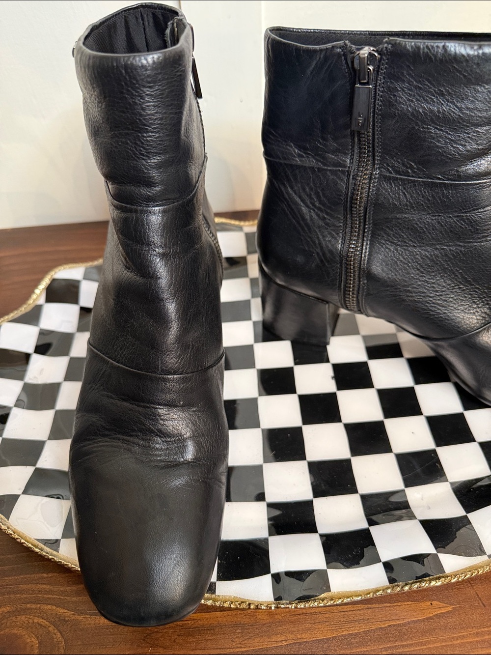 Kenneth Cole Gore Tex Leather Ankle Boots Black Block Heel Waterproof 9.5